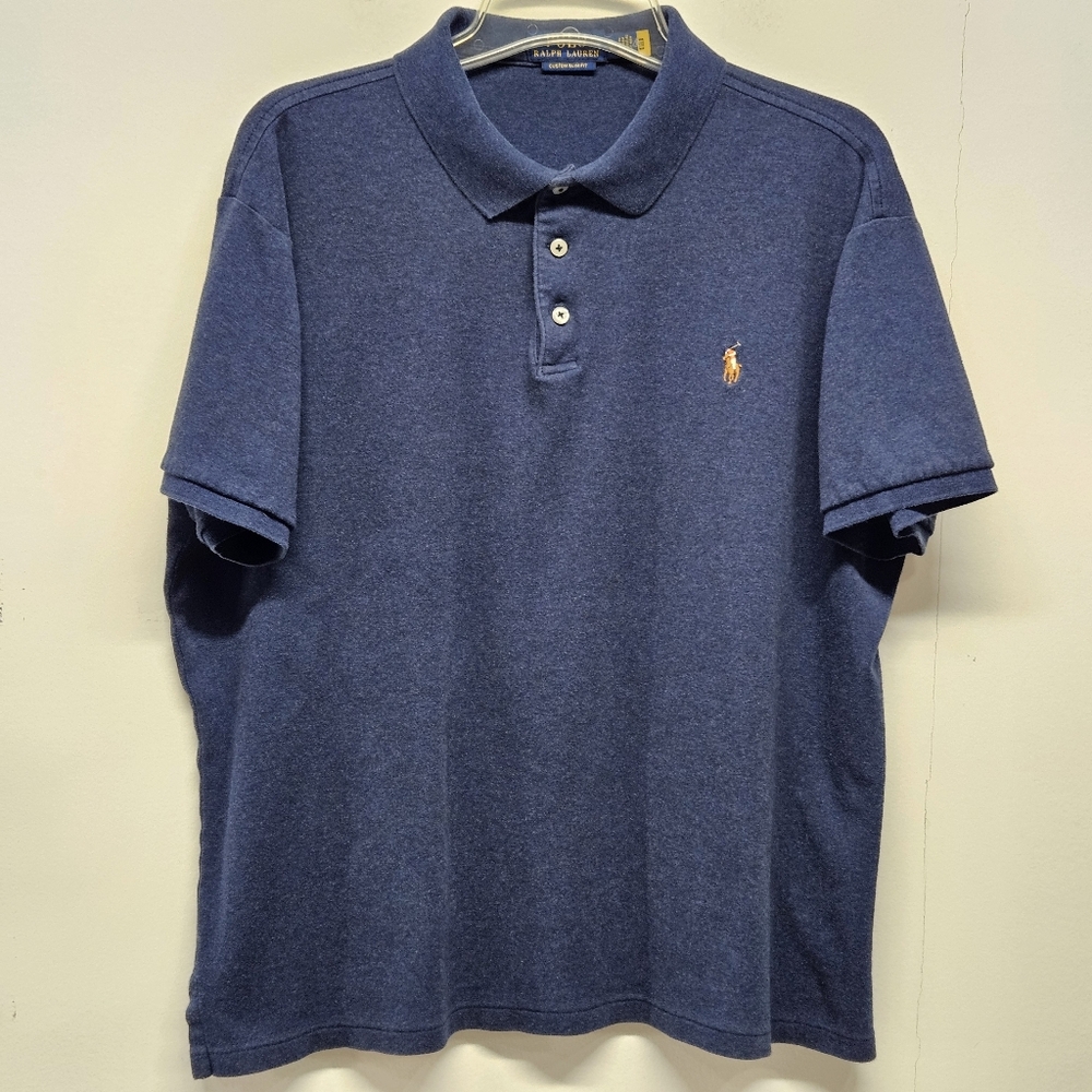 Polo Ralph Lauren Mens XL Custom Slim Fit Blue Short Sleeve Polo Shirt Old Money